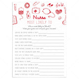 Funny Nurse Most Likely To Game Questions to Print by LittleSizzle
