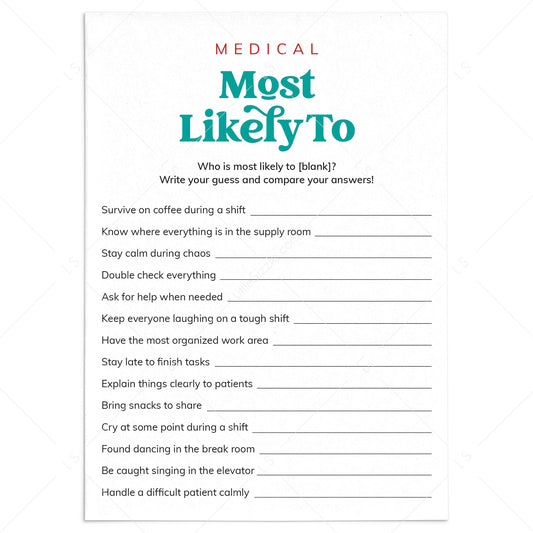 Medical Game Most Likely To for Doctors and Nurses by LittleSizzle