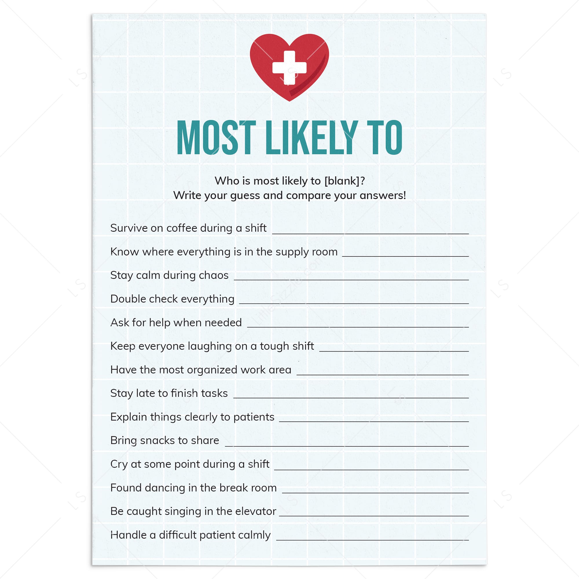 Printable Nurse Nominations Game Who Is Most Likely To Questions by LittleSizzle