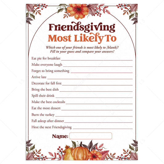 Friendsgiving Most Likely To Game Printable by LittleSizzle