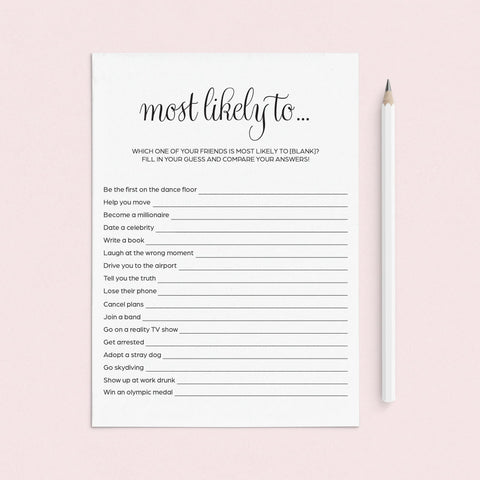 Funny Adult Party Game Printable Most Likely To... | Instant Download ...