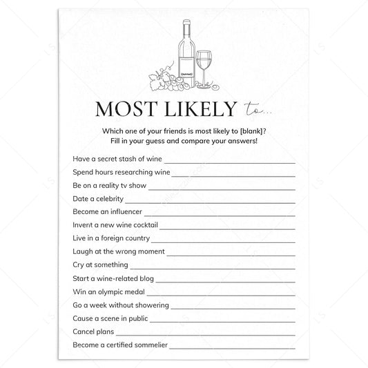 Printable Wine Party Game Who Is Most Likely To by LittleSizzle