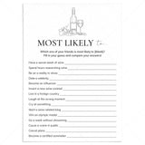 Printable Wine Party Game Who Is Most Likely To by LittleSizzle