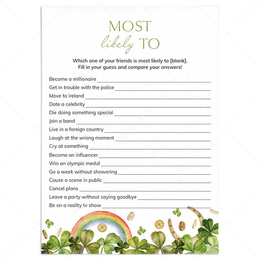 St Patricks Day Who Is Most Likely To Game Printable by LittleSizzle