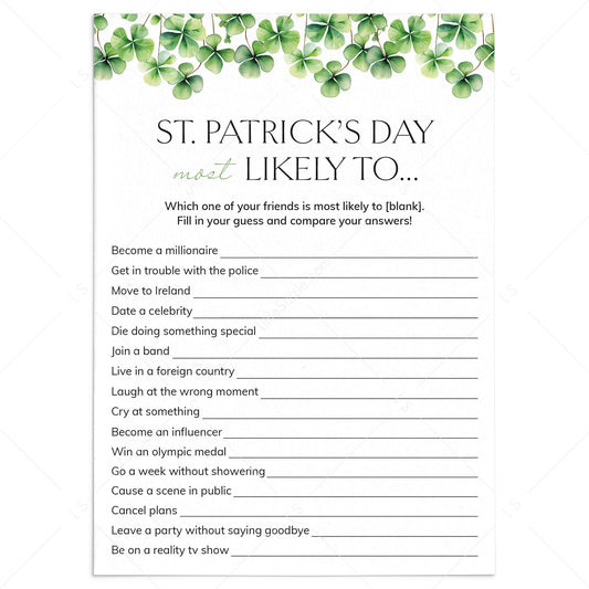 Most Likely To Questions for St Patrick's Day by LittleSizzle