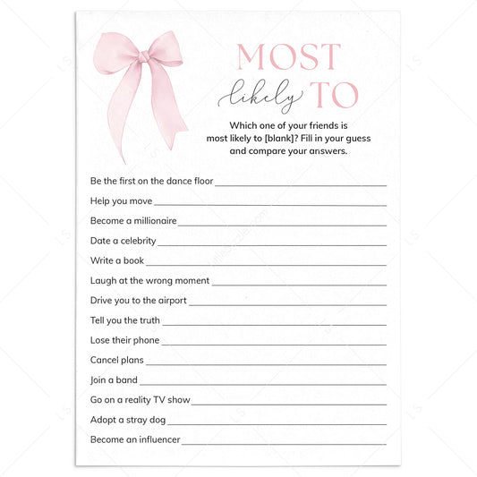Coquette Party Game Most Likely To Printable by LittleSizzle
