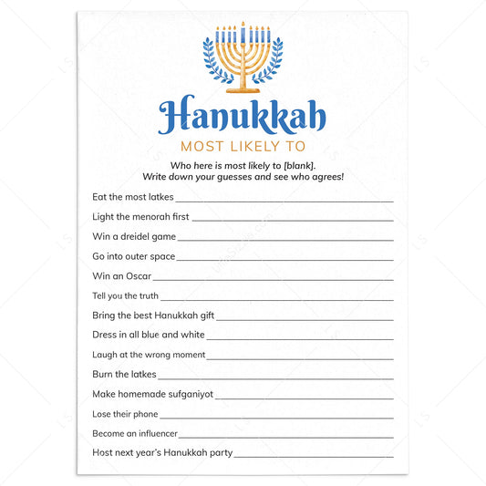 Hanukkah Most Likely To Game Printable by LittleSizzle