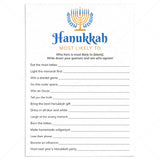 Hanukkah Most Likely To Game Printable by LittleSizzle