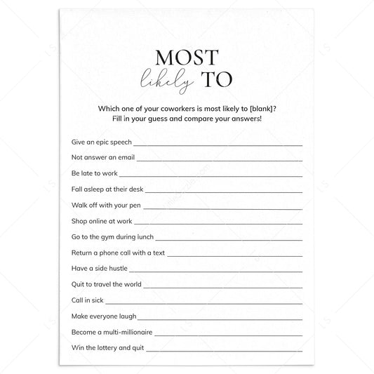 Most Likely To Office Questions Printable by LittleSizzle
