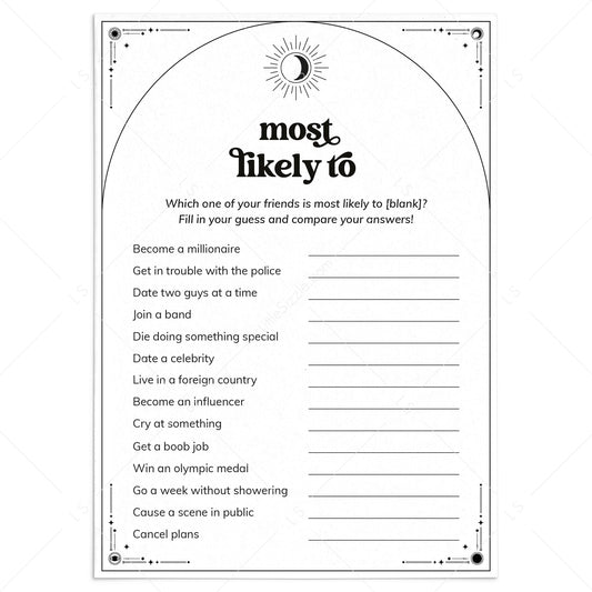 Most Likely To Bachelorette Party Game Printable Mystical Theme by LittleSizzle