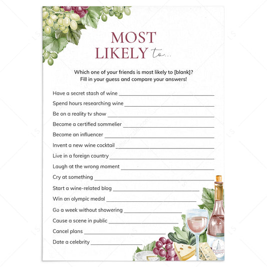 Fun Wine Theme Group Game Printable Most Likely To by LittleSizzle