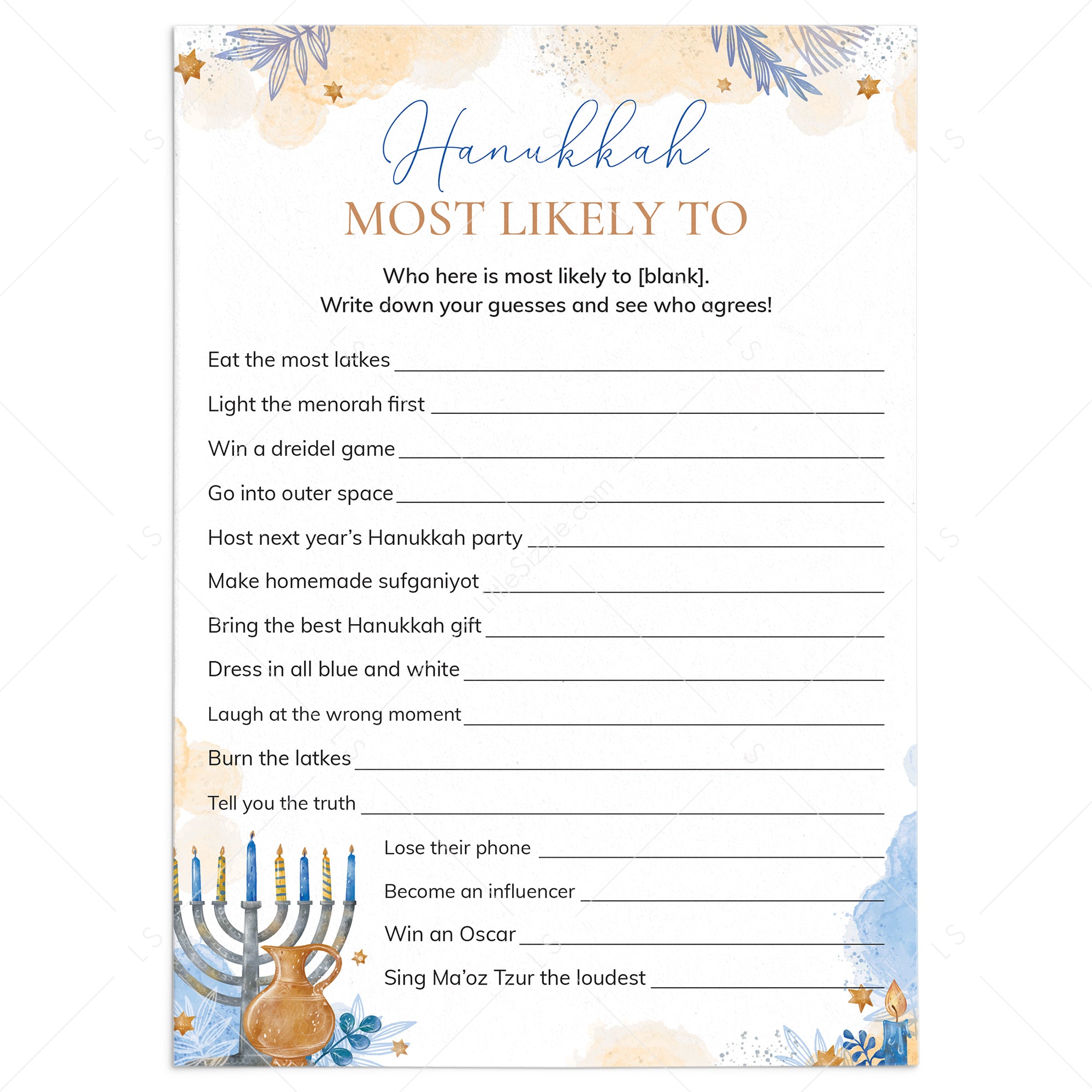 Funny Hanukkah Game for Groups Most Likely To Printable by LittleSizzle