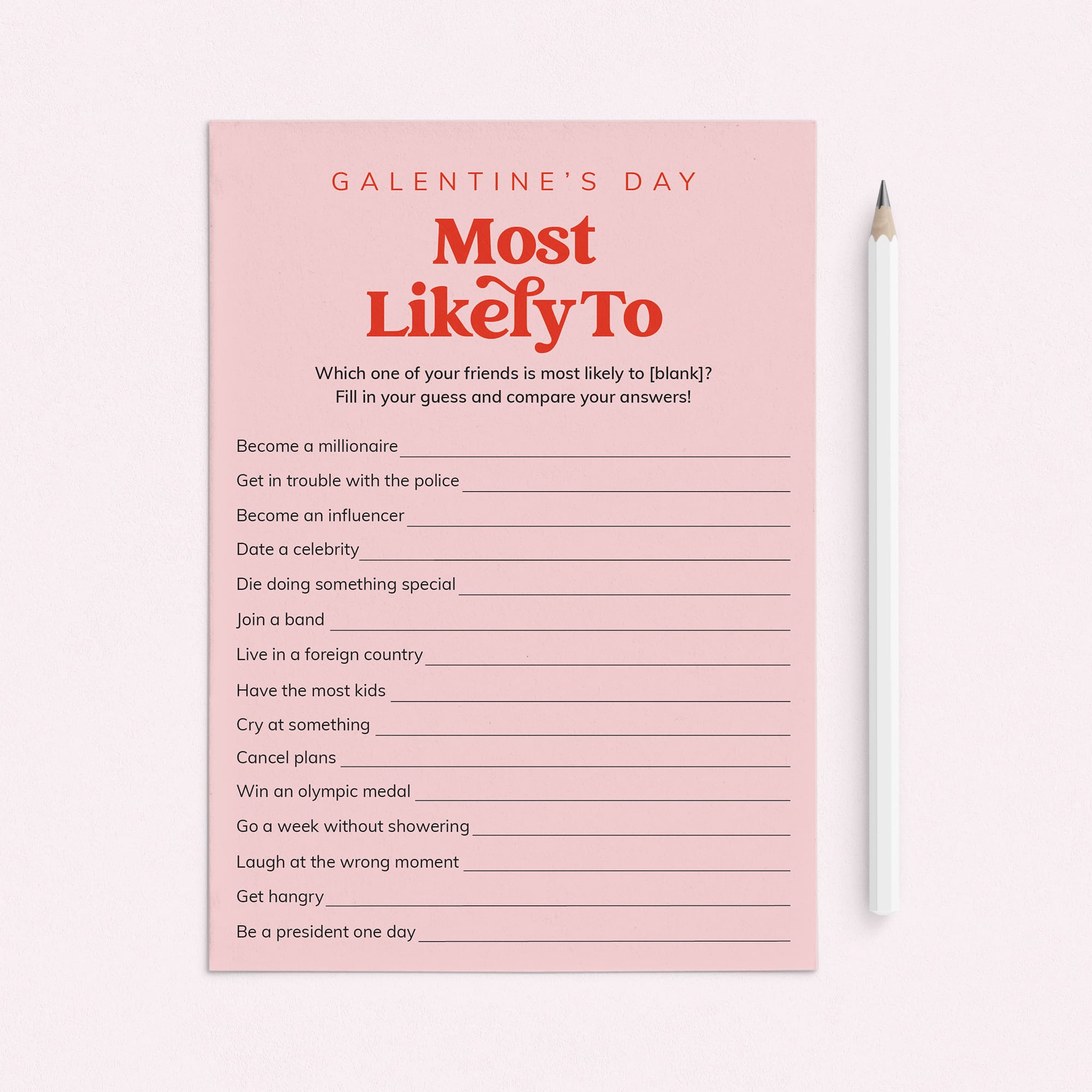 Galentines Game Whos Most Likely Printable Retro Pink and Red by LittleSizzle