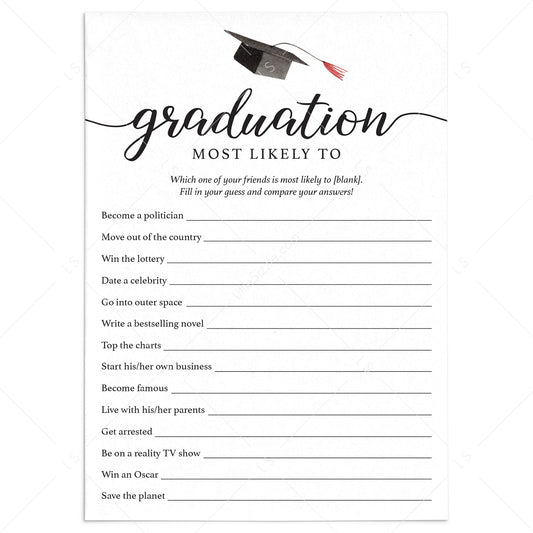 Graduation Party Game Most Likely To Printable by LittleSizzle