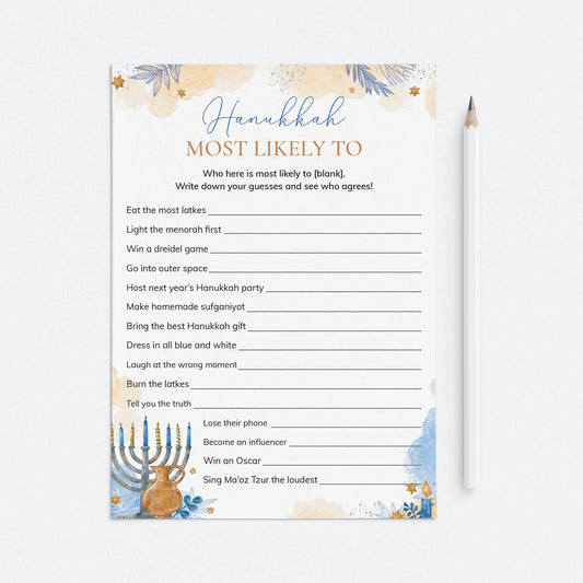 Funny Hanukkah Game for Groups Most Likely To Printable