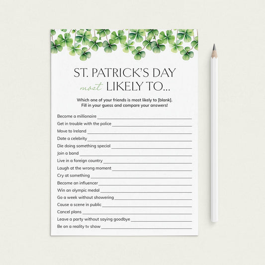 Most Likely To Questions for St Patrick's Day by LittleSizzle