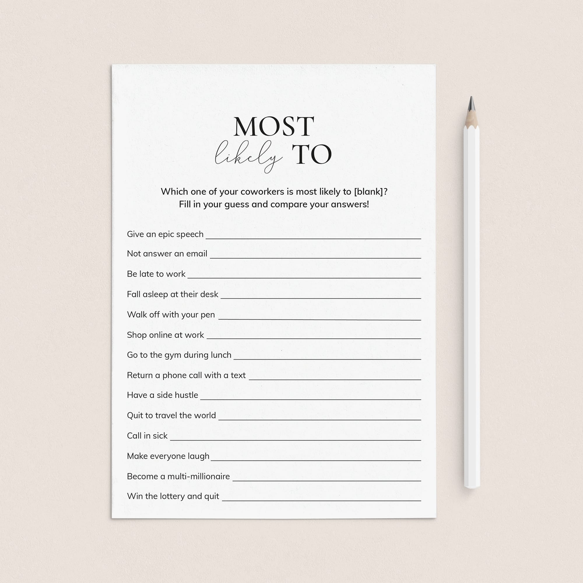 Most Likely To Office Questions Printable by LittleSizzle