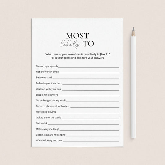 Most Likely To Office Questions Printable by LittleSizzle