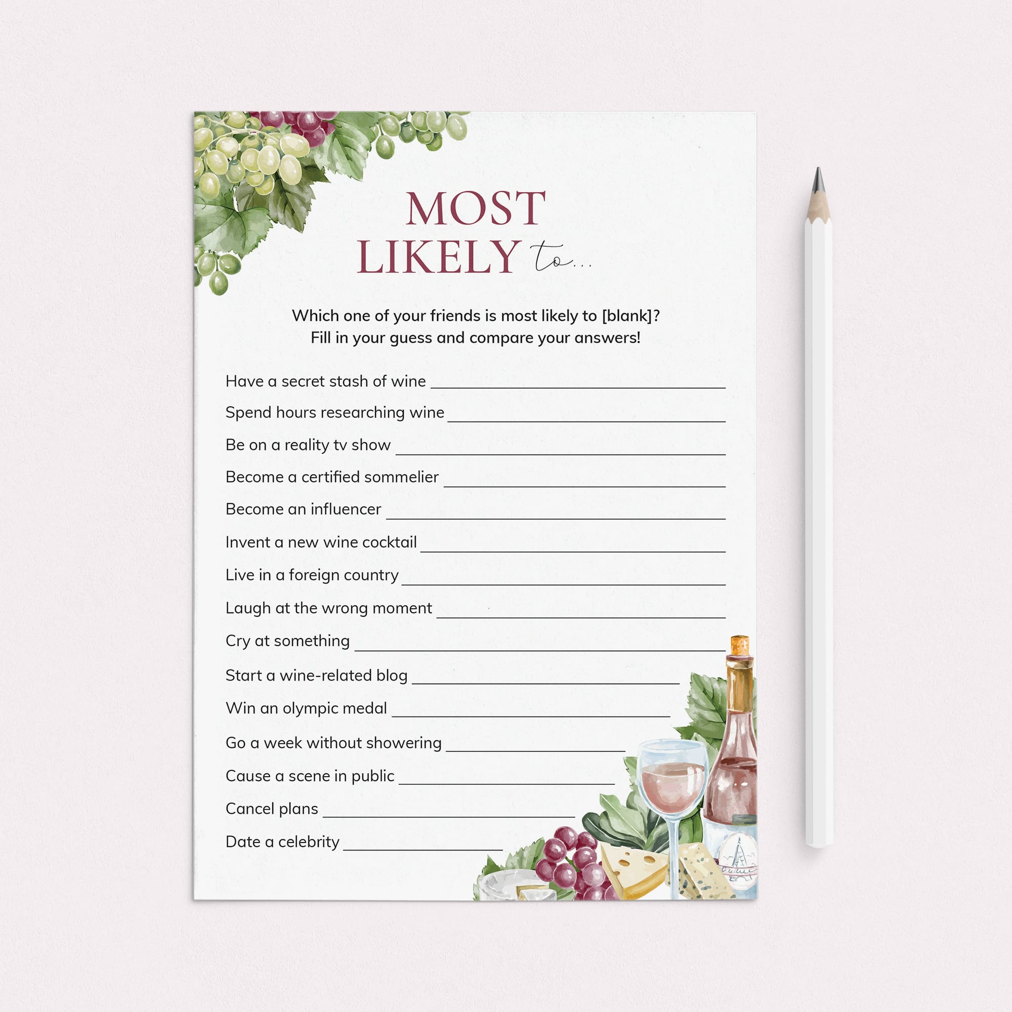 Fun Wine Theme Group Game Printable Most Likely To by LittleSizzle