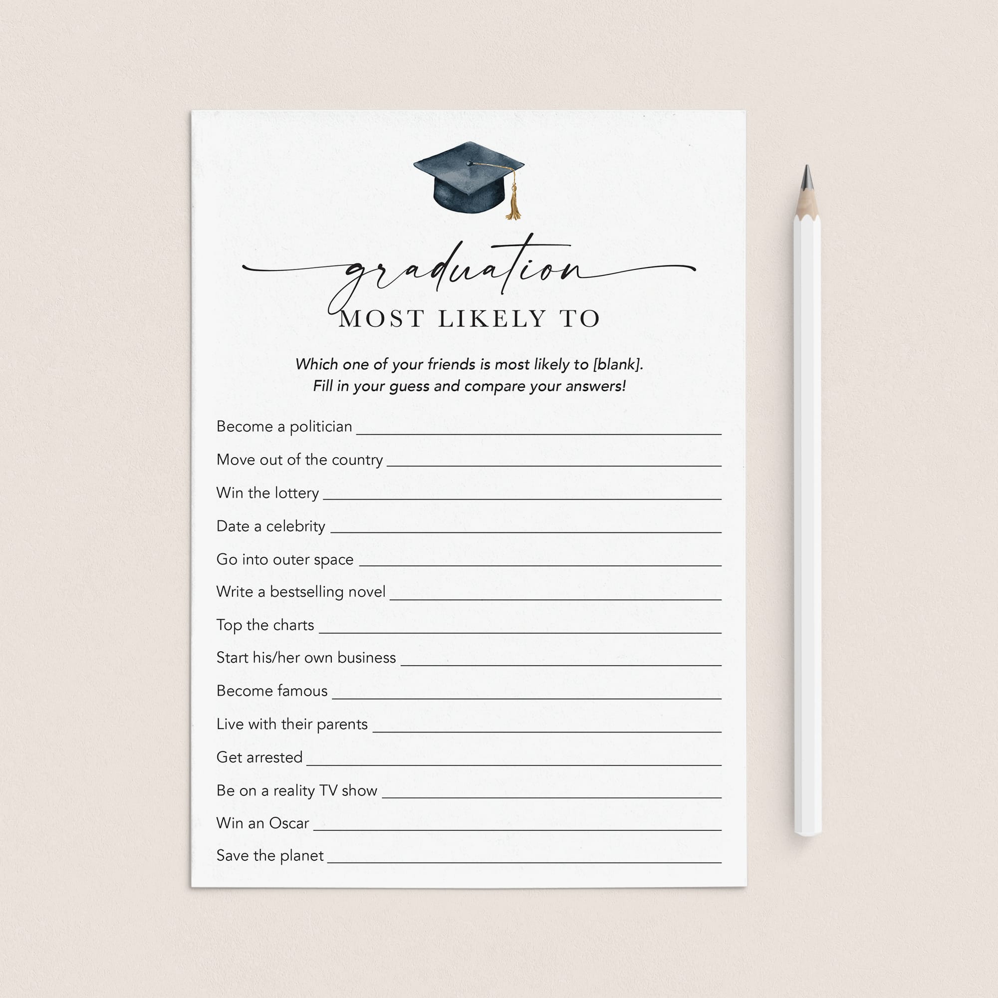 Who Is Most Likely To Game Questions for Graduation Party Printable by LittleSizzle