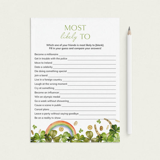 St Patricks Day Who Is Most Likely To Game Printable by LittleSizzle