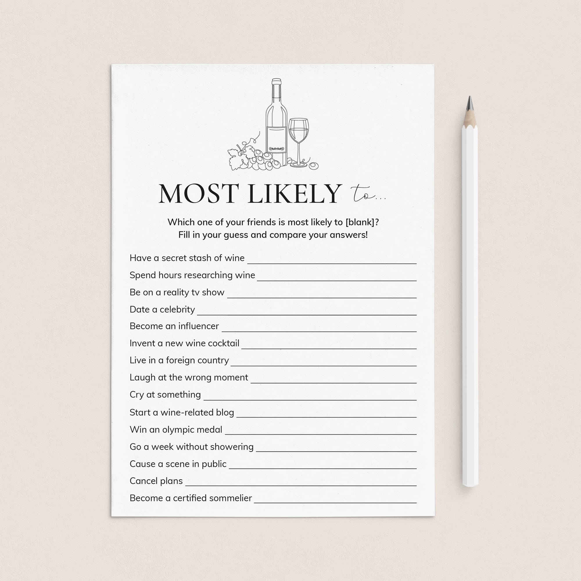 Printable Wine Party Game Who Is Most Likely To by LittleSizzle