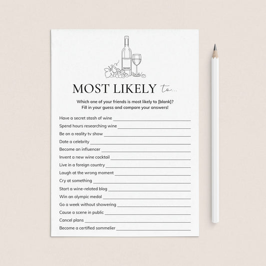 Printable Wine Party Game Who Is Most Likely To by LittleSizzle