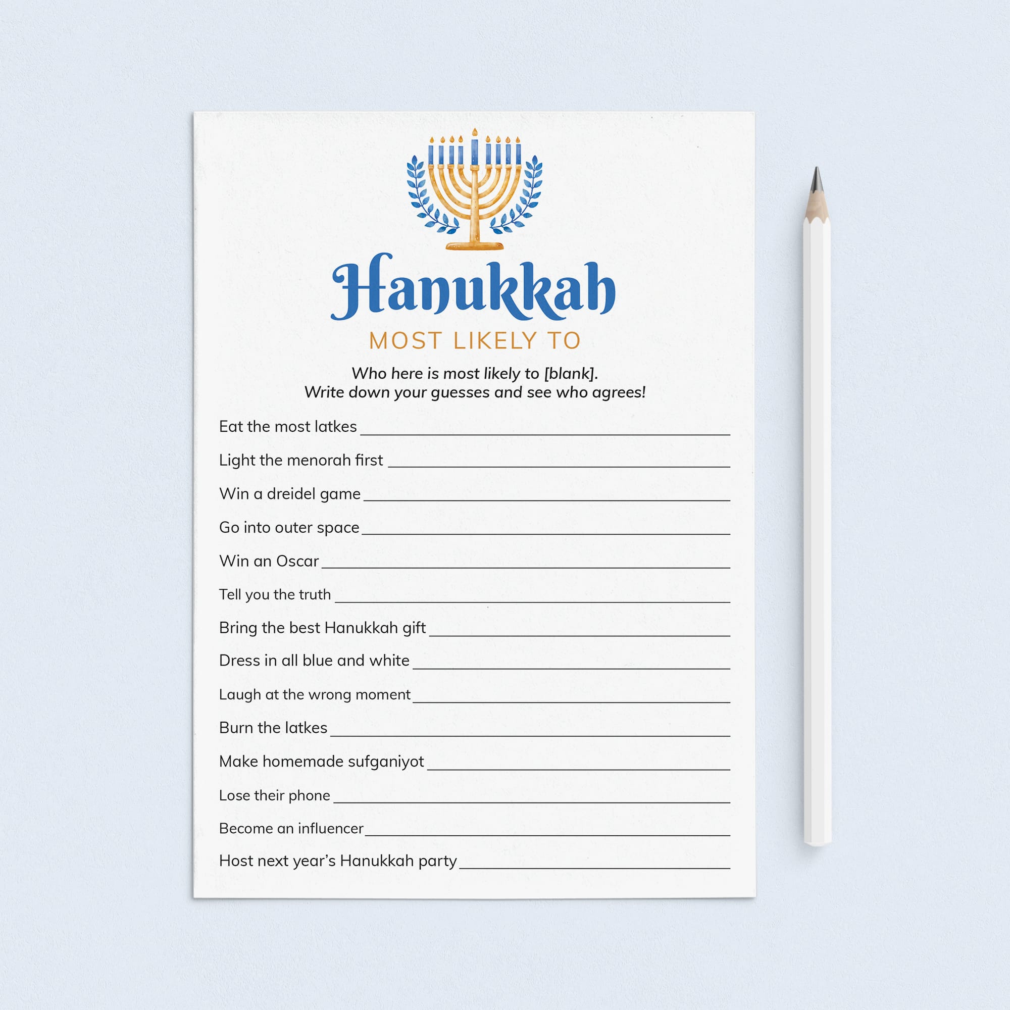 Hanukkah Most Likely To Game Printable by LittleSizzle