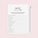 Who's Most Likely To Questions for Friends Printable Game Card by LittleSizzle