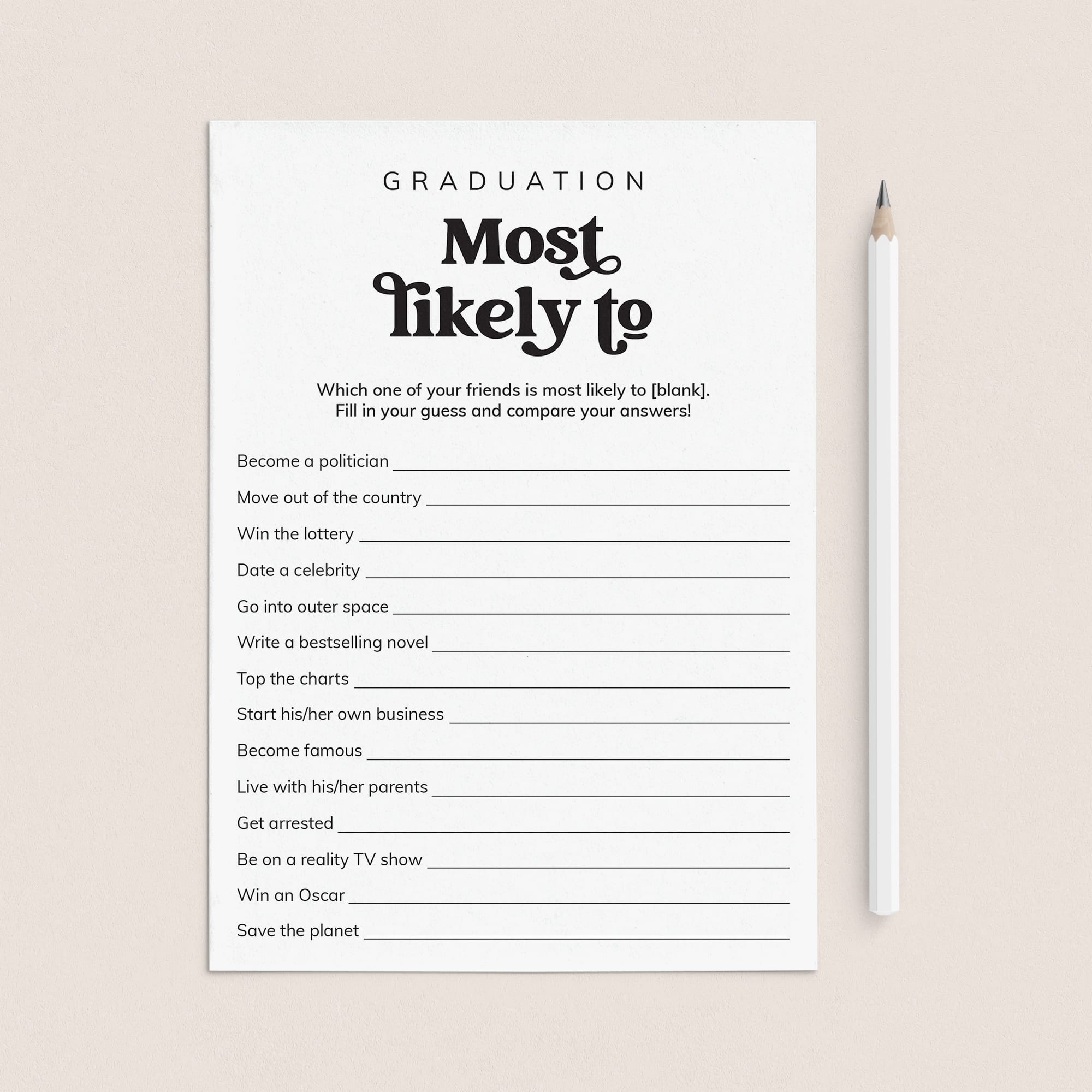 Most Likely To Questions for Graduation Party Printable PDF by LittleSizzle