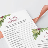 Fun Wine Theme Group Game Printable Most Likely To