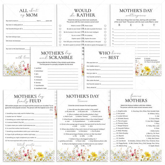 Printable Mothers Day Game Bundle with Wildflowers by LittleSizzle