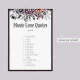 Moody Floral Bridal Shower Game Movie Love Quotes with Answers Printable