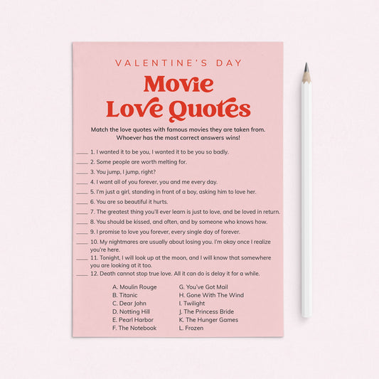 Valentine's Day Movie Love Quotes Game Printable by LittleSizzle