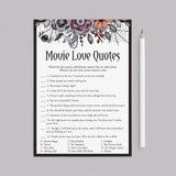 Moody Floral Bridal Shower Game Movie Love Quotes with Answers Printable by LittleSizzle