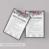 Moody Floral Bridal Shower Game Movie Love Quotes with Answers Printable