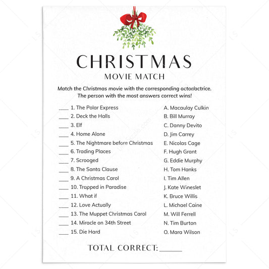 Printable Christmas Movie Match with Answers by LittleSizzle