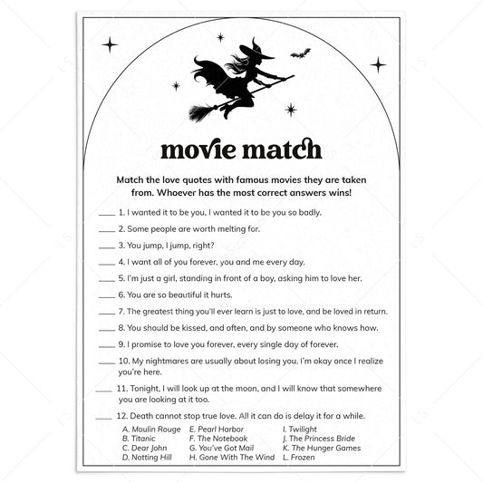 Witchy Bridal Shower Game Movie Match Up Printable by LittleSizzle