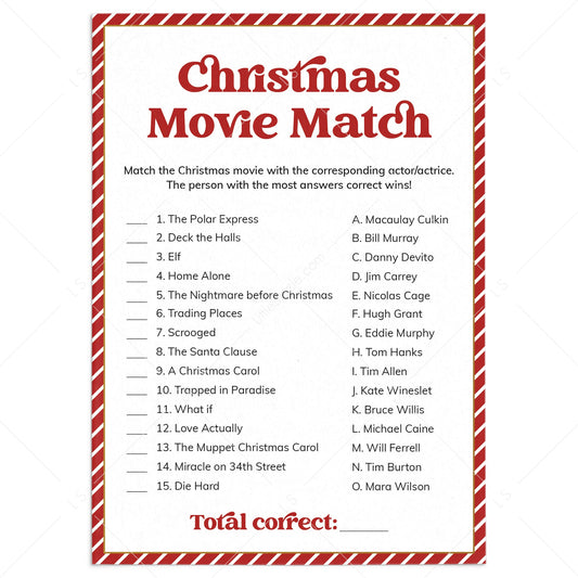 Holiday Movie Match Game with Answer Key Printable by LittleSizzle