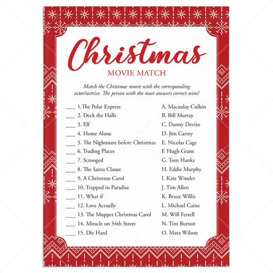 Christmas Movie Match with Answer Key Printable by LittleSizzle