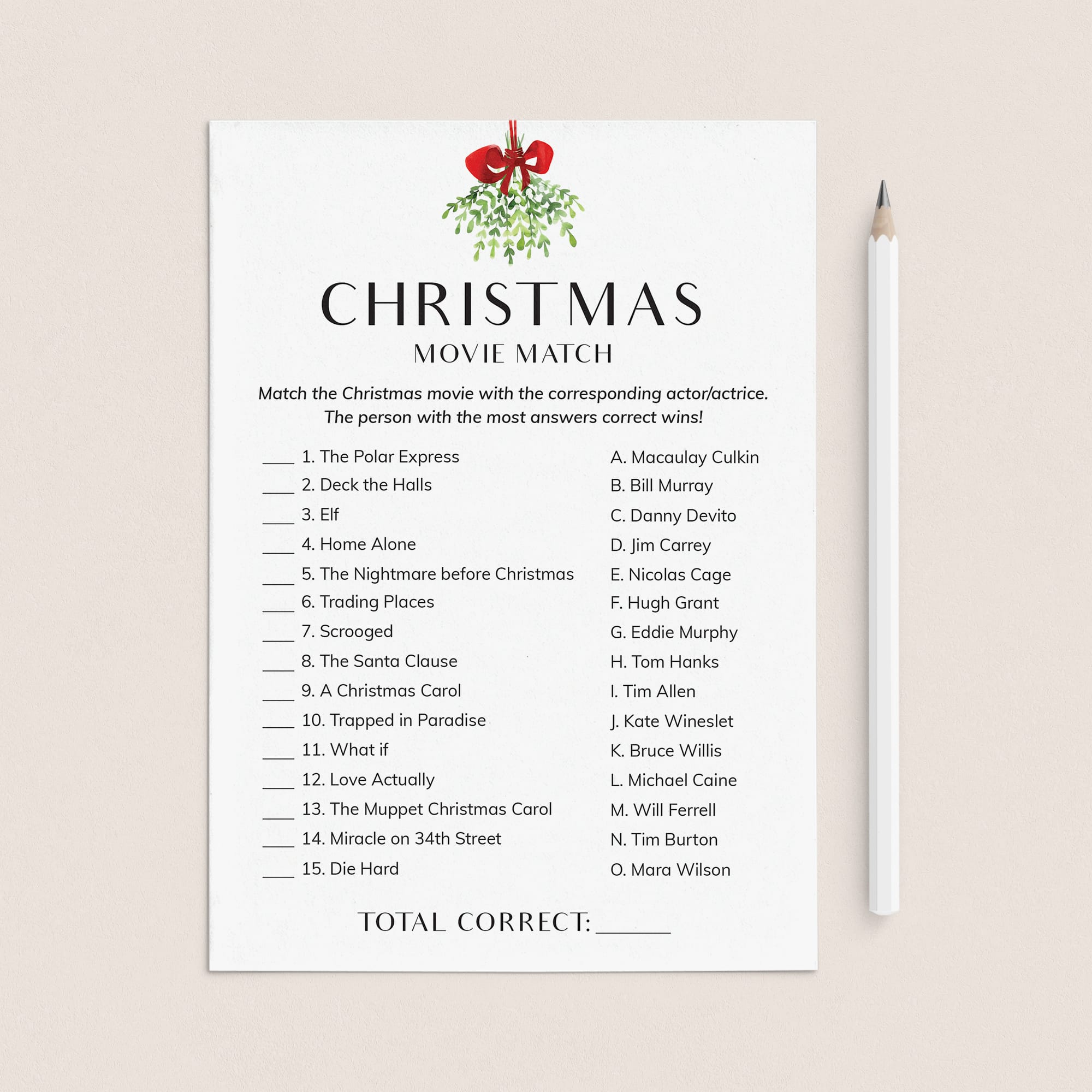 Printable Christmas Movie Match with Answers by LittleSizzle