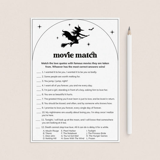 Witchy Bridal Shower Game Movie Match Up Printable by LittleSizzle