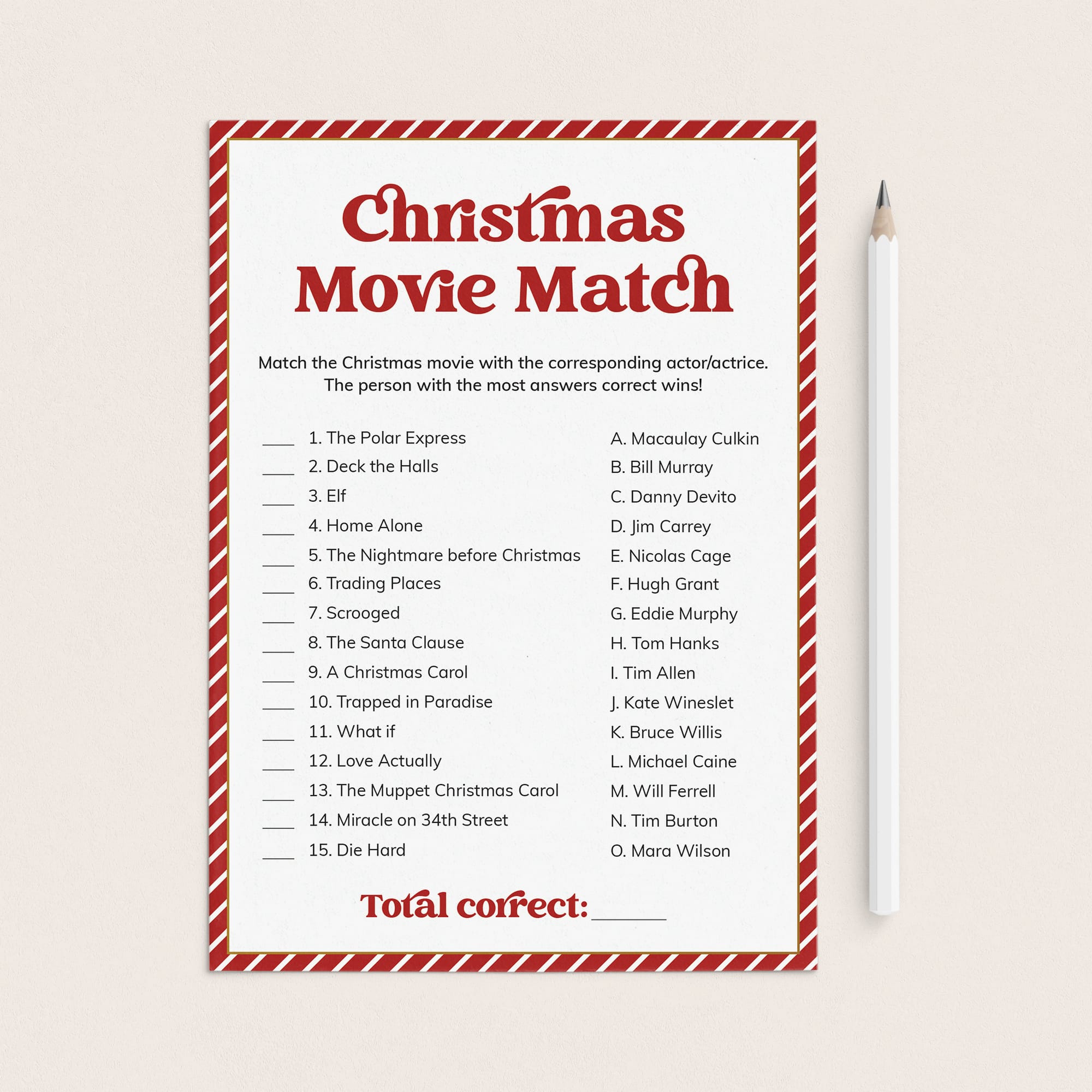 Holiday Movie Match Game with Answer Key Printable by LittleSizzle