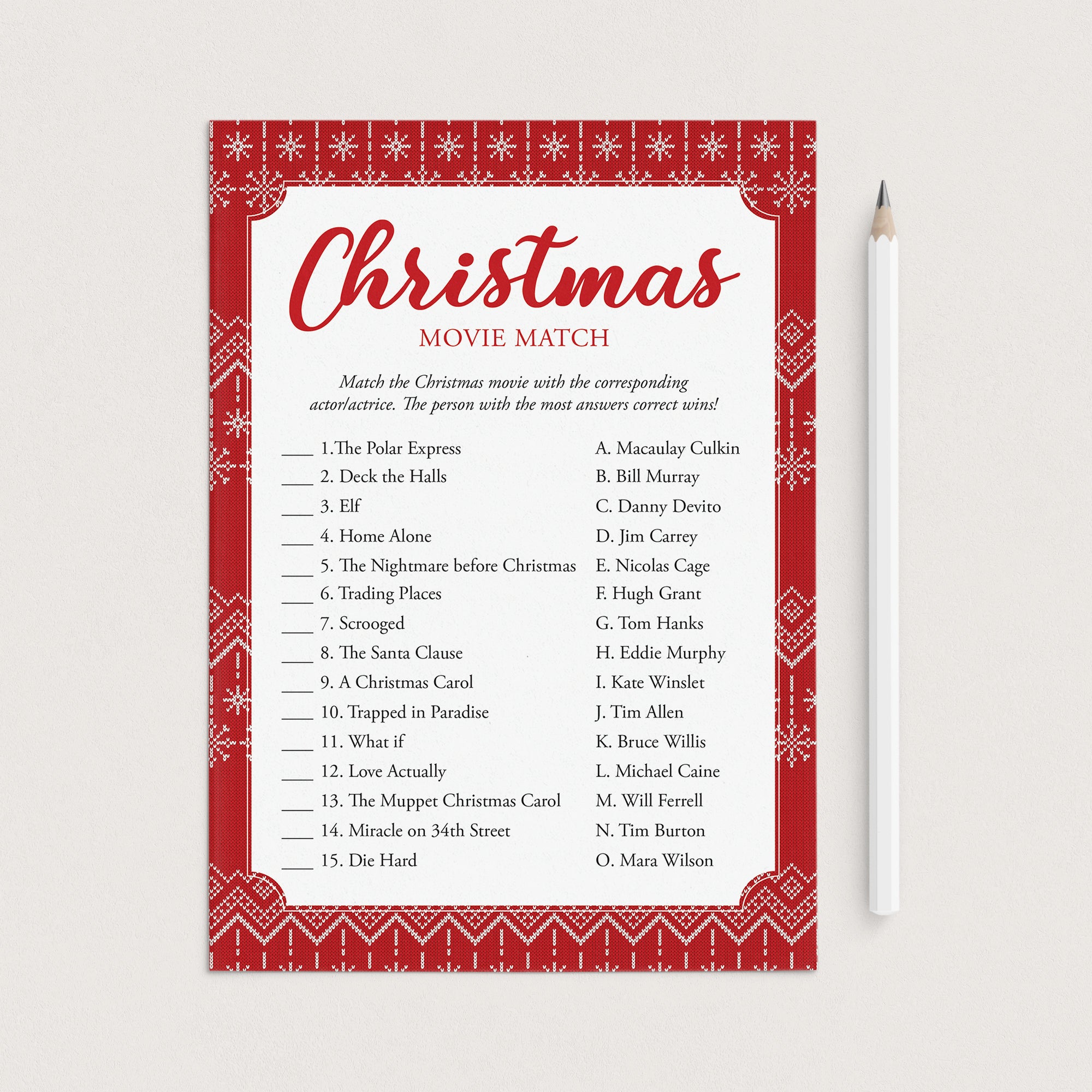 Christmas Movie Match with Answer Key Printable by LittleSizzle