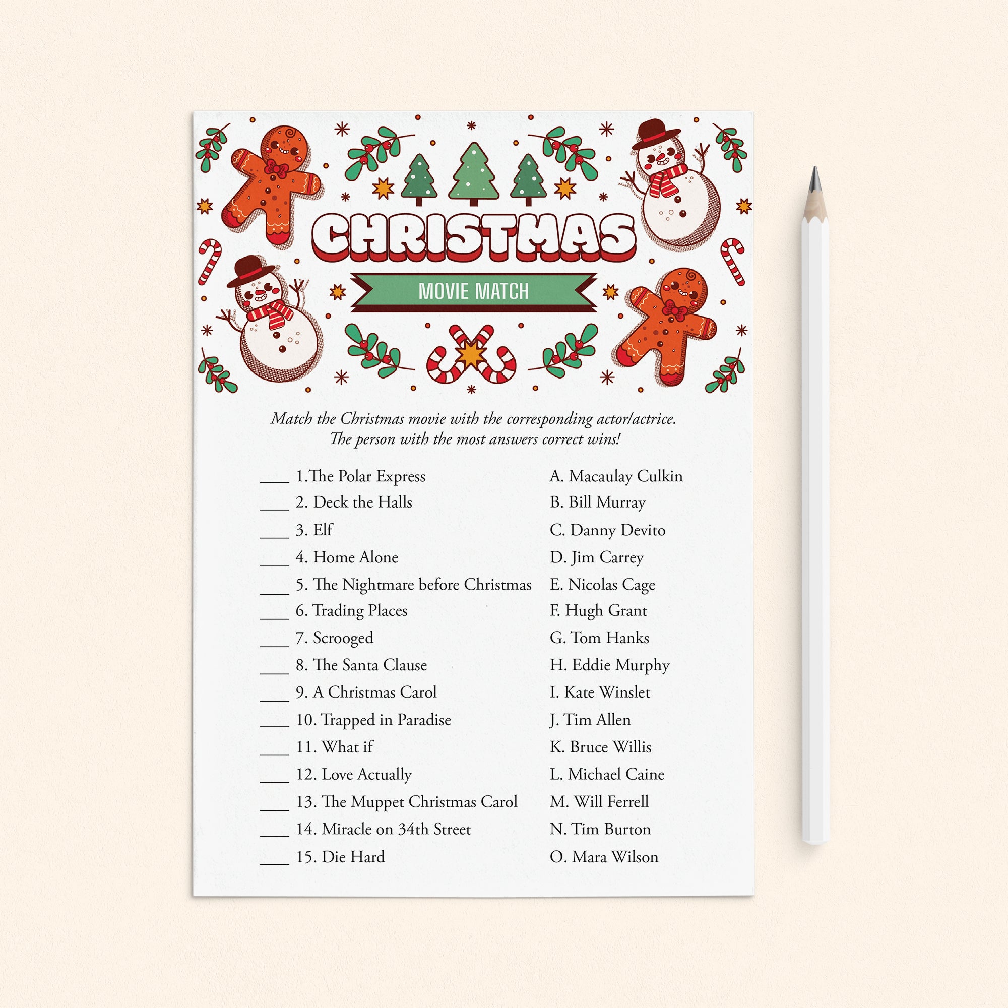 Printable Christmas Movie Trivia with Answer Key by LittleSizzle