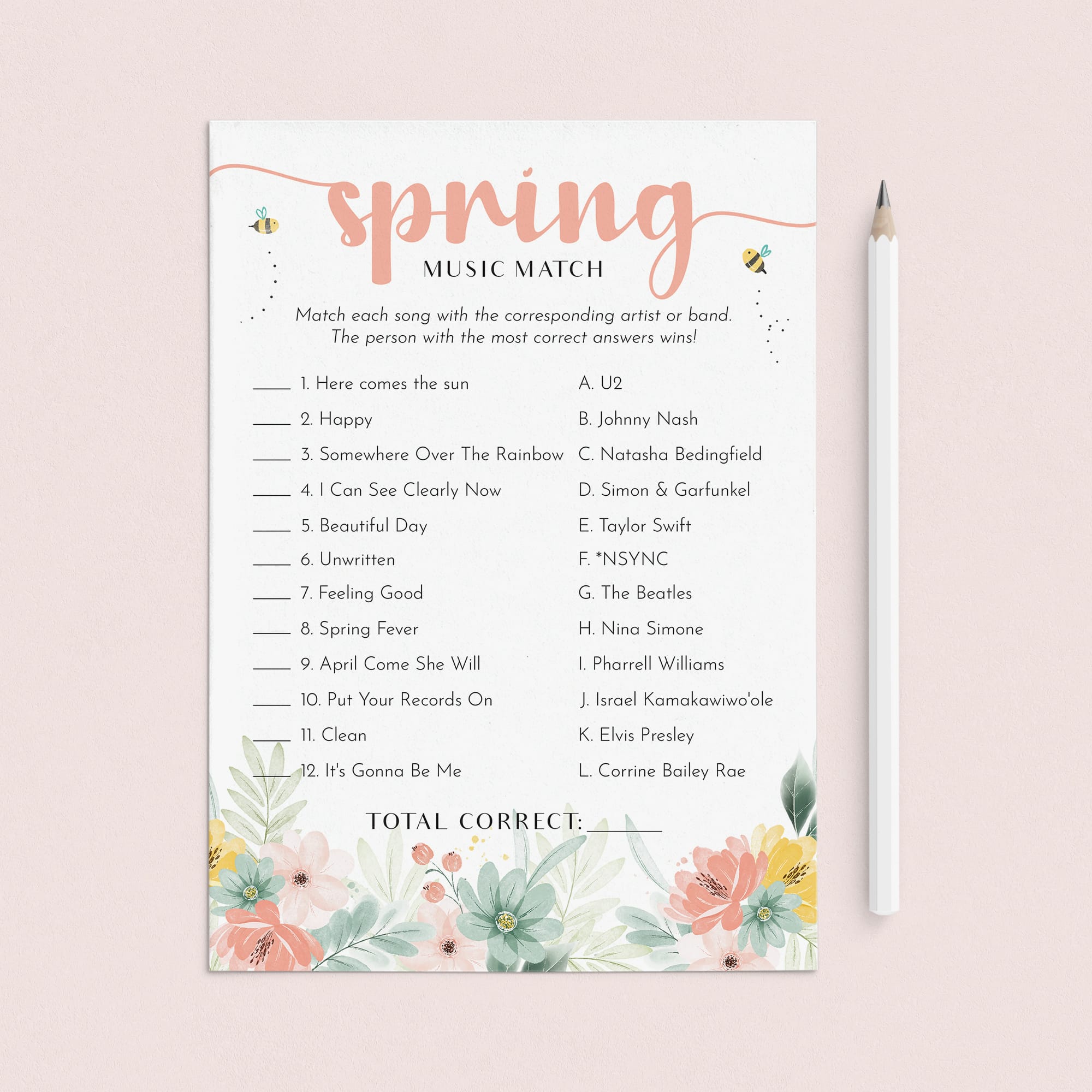 Spring Music Match with Answer Key Printable by LittleSizzle