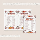 Thanksgiving Song Match Game with Answers Printable