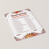 Thanksgiving Song Match Game with Answers Printable