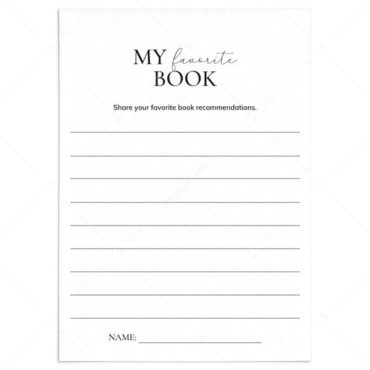 Book Club Reading List Card Printable | My Favorite Books by LittleSizzle