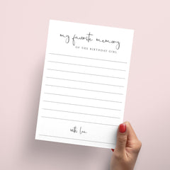 My Favorite Memory of the Birthday Girl Cards Printable